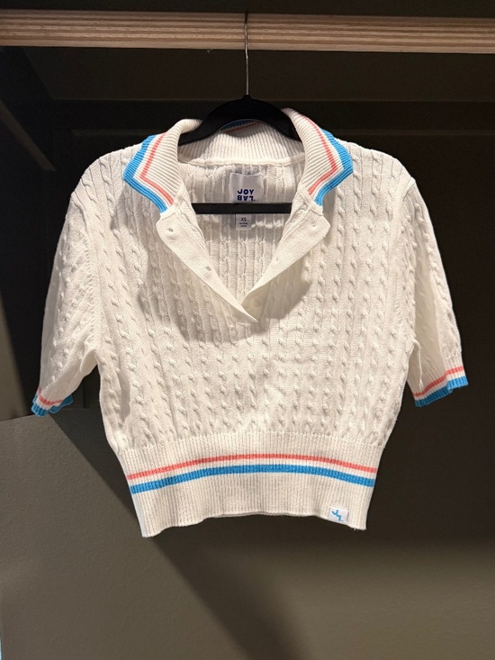 JoyLab Tops - JoyLab cropped cable-knit polo sweater